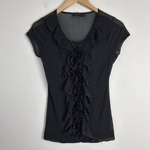 The Limited Sheer Y2K Top Black Polka Dot Ruffle Size Small Fairy Whimsigoth - Picture 1 of 8